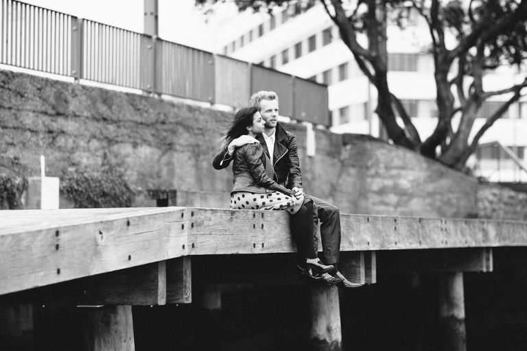Wellington Waterfront Engagement Photography Black and White