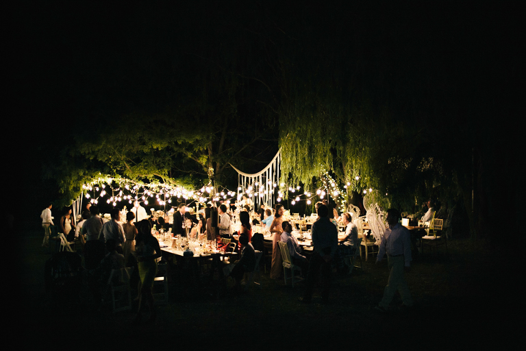 Wedding reception outside under the stars