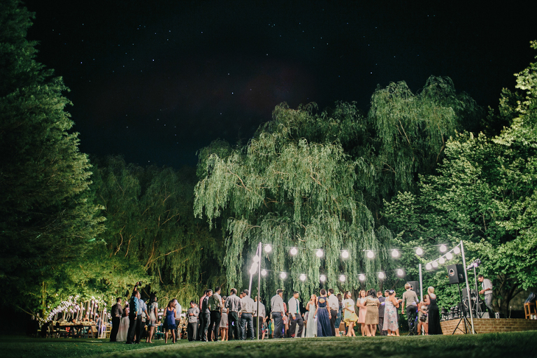 Wedding reception dancing outside under the stars