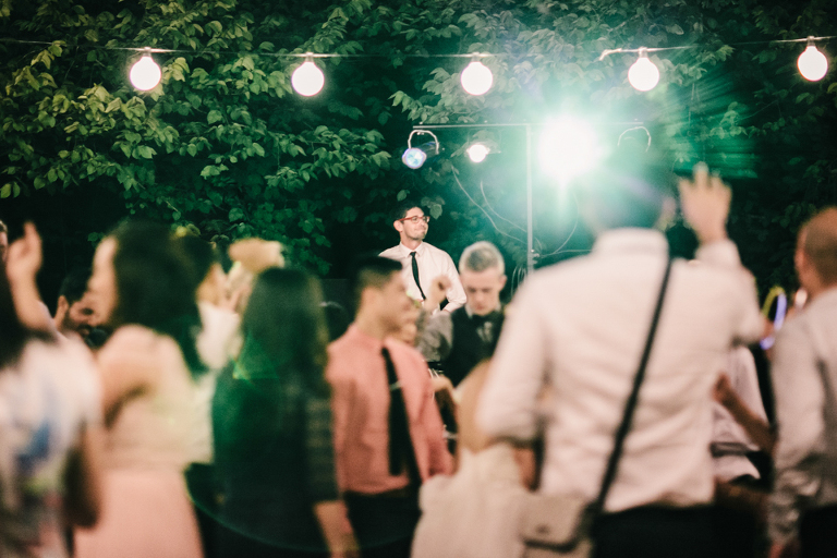 Wedding reception dancing outside under the stars