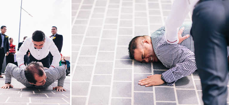 Groom has to earn his way into the bride's house!