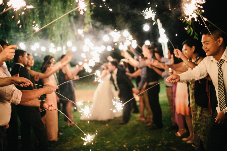 Wedding reception sparkler exit photography