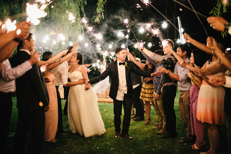 Wedding reception sparkler exit photography