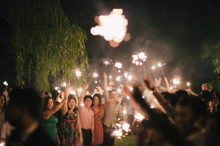Wedding reception sparkler exit photography