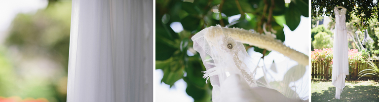 Wedding dress hanging among trees