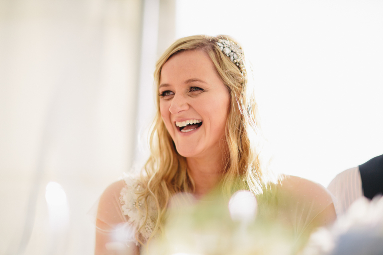 Bride laughing at Martinborough wedding reception