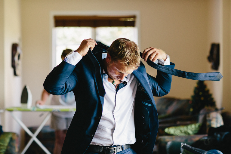 groom getting ready Te Horo Beach wedding