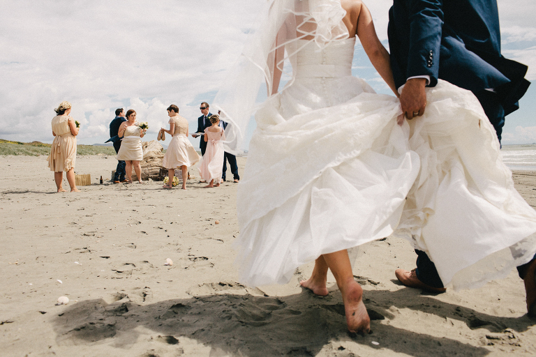 bride groom wedding party barefoot natural light Te Horo Beach wedding 
