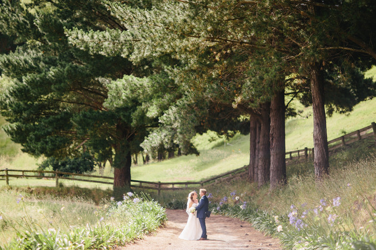 bride and groom green forest Te Horo Beach wedding natural light
