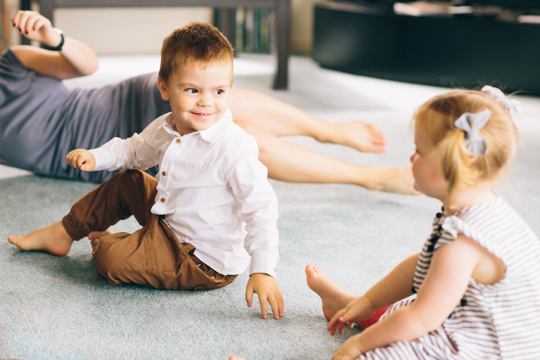 toddlers playing on the floor Wellington in home, family photography, natural light 