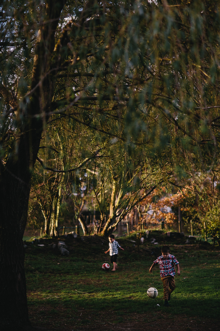 children playing under trees Burnside Church Martinborough Wedding natural light 