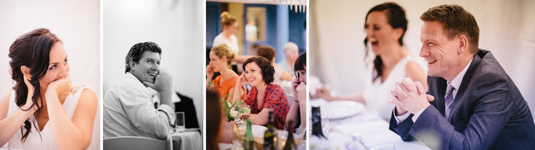 bride and groom laughing and smiling at guests during reception Burnside Church Martinborough Wedding natural light