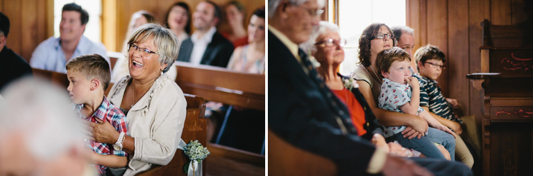 family and friends watching ceremony Burnside Church Martinborough Wedding natural light 