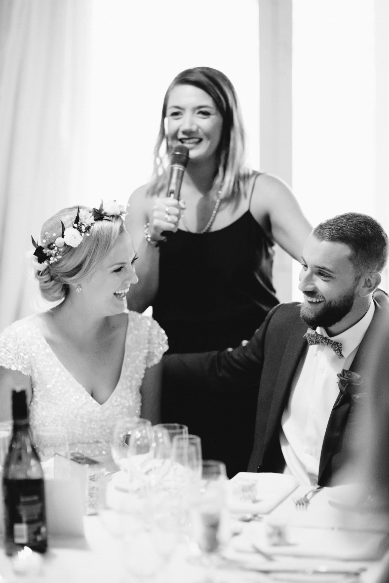 bride and groom laughing at reception during toast Martinborough Brackenridge Estate wedding natural light 