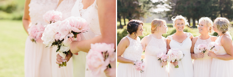 bride with bridesmaids holding bouquet Riversdale Wedding natural light