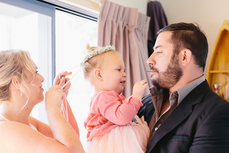 bridesmaid with baby and husband Riversdale Wedding natural light